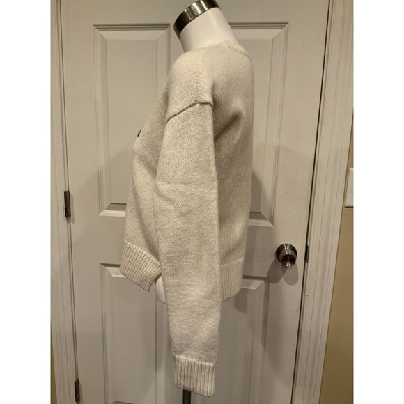 Madewell Cream Cropped Knit Sweater W/ Face Lips Smile, Size XS - Picture 4 of 8